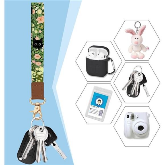 Credit Card Holder for Women, Wristlet Black Cat Flower - Picture 4 of 6